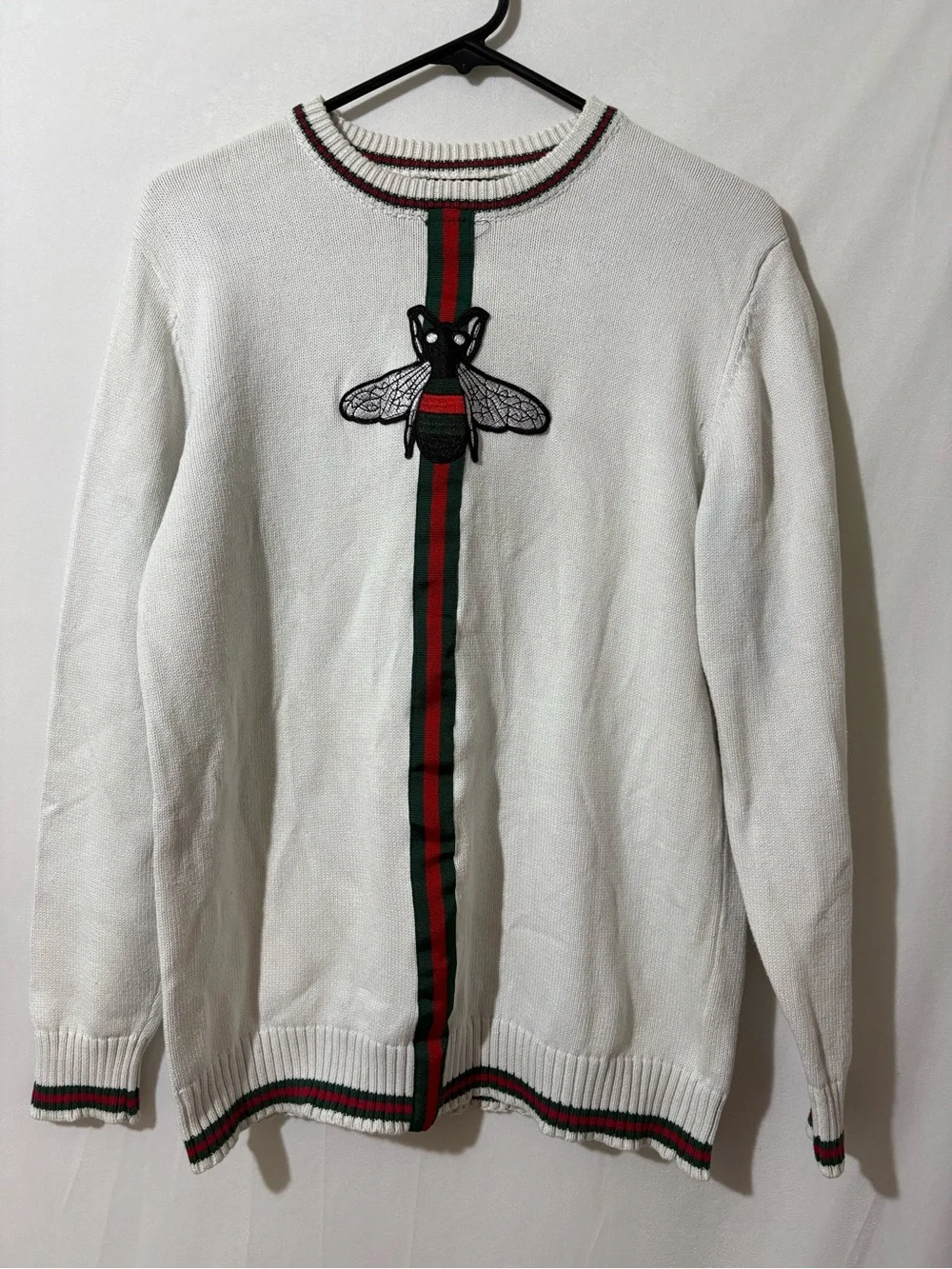 Gucci White Crewneck Sweater boot Bee Patch medium men’s